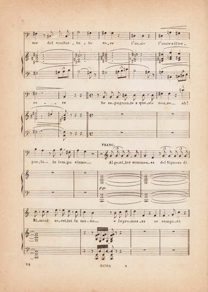 Francesca da Rimini / Tragedia lirica in 4 atti di A. Ghislanzoni ; musica del maestro Antonio Cagnoni ; riduzione per canto e pianoforte del M.° Domenico Cagnoni