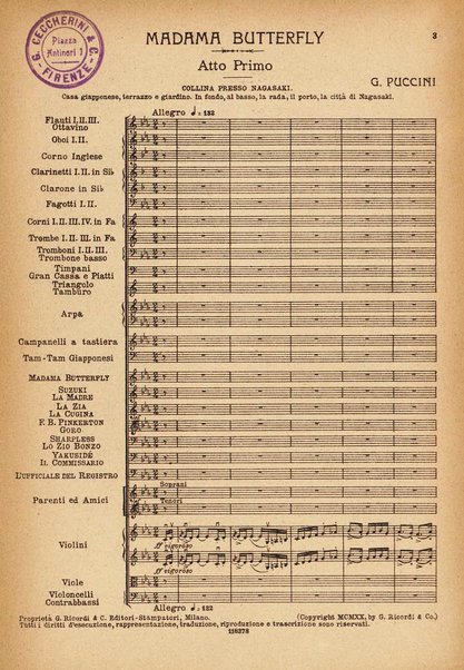 Madama Butterfly : da John L. Long e David Belasco / tragedia giapponese di L. Illica e G. Giacosa ; musica di G. Puccini