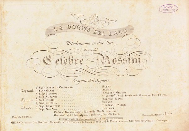 La Donna del lago : melodramma in due atti / musica del celebre Rossini