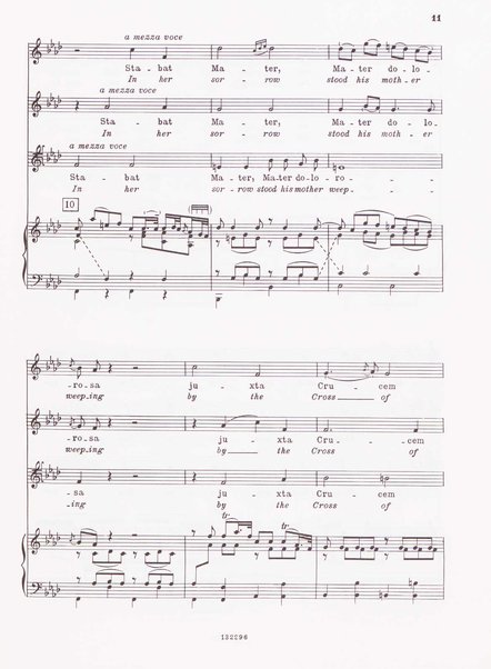 Stabat mater, op. 61 : per 2 soprani, tenore, coro ad libitum e archi : testi latino e inglese / versione inglese di Geoffrey Dunn ... ; canto e pianoforte ... Riccardo Allorto