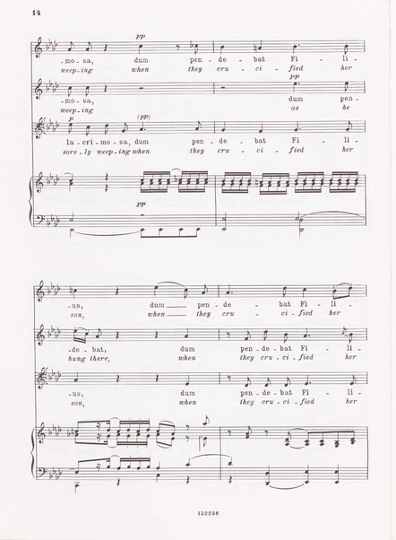 Stabat mater, op. 61 : per 2 soprani, tenore, coro ad libitum e archi : testi latino e inglese / versione inglese di Geoffrey Dunn ... ; canto e pianoforte ... Riccardo Allorto