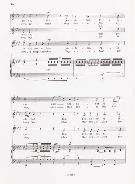 Stabat mater, op. 61 : per 2 soprani, tenore, coro ad libitum e archi : testi latino e inglese / versione inglese di Geoffrey Dunn ... ; canto e pianoforte ... Riccardo Allorto