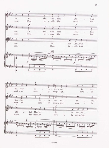 Stabat mater, op. 61 : per 2 soprani, tenore, coro ad libitum e archi : testi latino e inglese / versione inglese di Geoffrey Dunn ... ; canto e pianoforte ... Riccardo Allorto