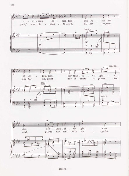 Stabat mater, op. 61 : per 2 soprani, tenore, coro ad libitum e archi : testi latino e inglese / versione inglese di Geoffrey Dunn ... ; canto e pianoforte ... Riccardo Allorto