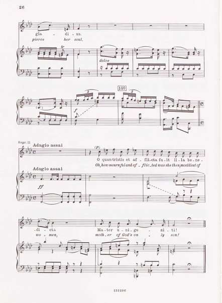 Stabat mater, op. 61 : per 2 soprani, tenore, coro ad libitum e archi : testi latino e inglese / versione inglese di Geoffrey Dunn ... ; canto e pianoforte ... Riccardo Allorto