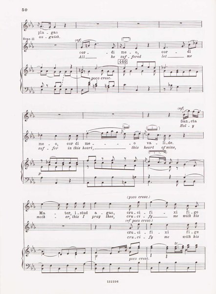 Stabat mater, op. 61 : per 2 soprani, tenore, coro ad libitum e archi : testi latino e inglese / versione inglese di Geoffrey Dunn ... ; canto e pianoforte ... Riccardo Allorto