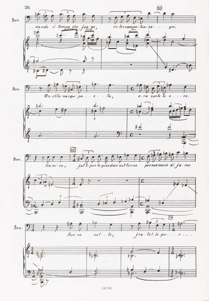 Le metamorfosi di Bonaventura : 1963-1965 : opera in tre parti : 1.: Bonaventura guardia di notte, 2.: El burlador de Sevilla, 3.: La pazzia di Bonaventura / G. Francesco Malipiero ; riassunto per canto e pianoforte