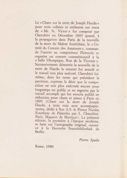Chant sur la mort d'Haydn / Luigi Cherubini ; a cura di Pietro Spada