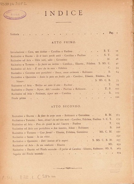 Il matrimonio segreto : melodramma giocoso in due atti / D. Cimarosa ; opera completa per canto e pianoforte