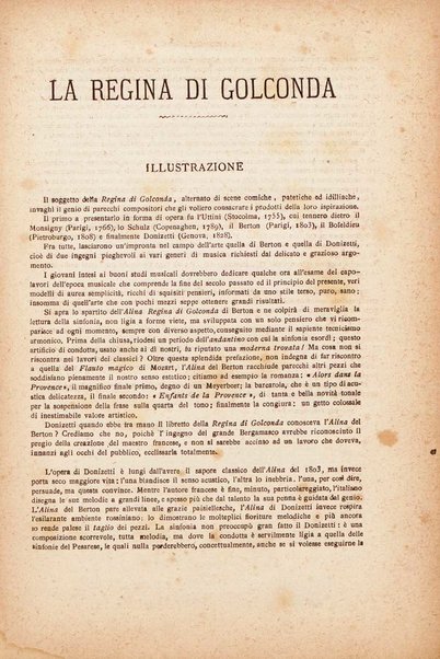 La regina di Golconda : melodramma in due atti / di Gaetano Donizetti ; per pianoforte solo