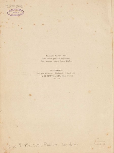 Mosé : poema sinfonico-vocale in un prologo e tre parti / testo di A. Cameroni e P. Croci ; musica di D. Lorenzo Perosi ; riduzione per canto e pianoforte di Ugo Solazzi