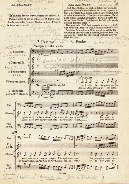 Le Roi David : psaume symphonique en trois parties / Arthur Honegger ; d'après le drame de René Morax