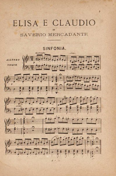 Elisa e Claudio : melodramma semiserio in due atti / di Saverio Mercadante ; riduzione per pianoforte solo