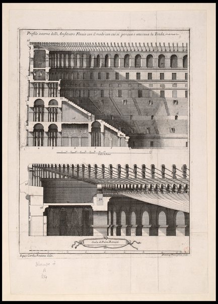 Profilo interno dell'Acquedotto Flauio con il modo con cui si poneua e attaccaua la Tenda / Eques Carolus Fontana delin. ; Dominicus Franceschini sculp.