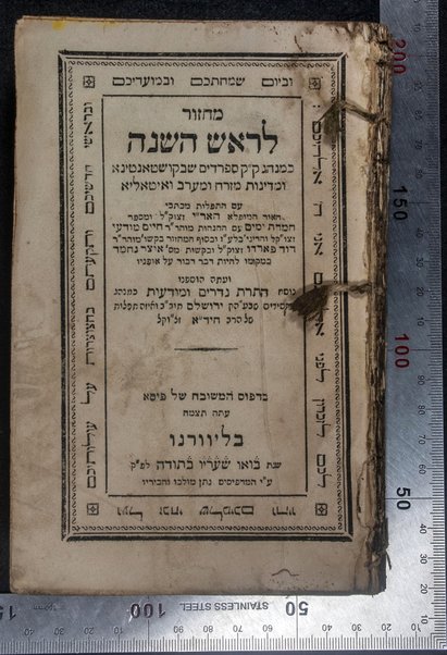 Maḥazor le-Rosh ha-Shanah ; Maḥazor le-Yom Kipur : ke-minhag ḳ.ḳ. Sefaradim shebe-Ḳushṭanṭina u-medinot Mizraḥ u-Maʻarav ṿe-Iṭalya : ʻim ha-tefilot mi-kitve ha-Ari umi-Sefer Ḥemdat yamim.