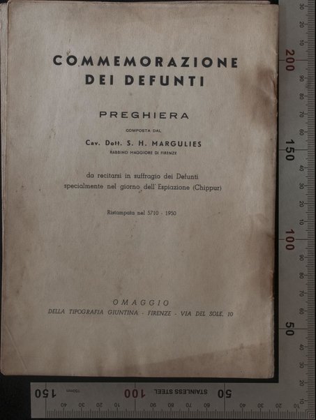 Commemmorazione dei defunti / preghiera composta [da] S.H. Margulies.