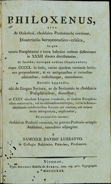 Ohev ger : maʼamar meḥḳari ʻal targum Onḳelos ... ʻim be'ur darkhaṿ u-netivotaṿ ... = Philoxenus sive de Onkelosi, Chaldaica Pentateuchi versione, dissertatio hermeneutico-critica ...