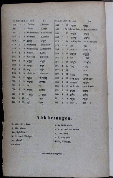 Ozar haschoroschim : hebräisch-deutsches & deutsch-hebräisch Woerterbuch / von J.L. Bensew ; vermehrt und verbessert von M. Letteris, und vielfach bereichert vom Herausgeber ... Th. 1-5.