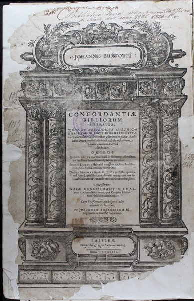 Johannes Buxtorfi Concordantiae bibliorum Hebraicae : nova et artificiosa methodo dispositae in locis innumeris depravatis emendatae, deficientibus plurimis expletae, radicibus antea confusis distinctae, & significatione vocum omnium latinâ illustratae... : accesserunt novae concordantiae Chaldaicae omnium vocum, quae Corpore Bibliorum Hebraico continentur / cum prefatione, quã operis usus abundè declaratur, per Johannem Buxtorfium....