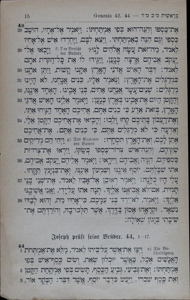 Ausgewählte Stücke der hebraïschen Bibel für den Übersetzungs-Unterricht mit Überschriften, Gliederung und Anmerkungen und mit Wörterbuch, Grammatik und alphabetischen Wörterverzeichnis / von M. Abraham, ... und Th. Rothschild, ... 1er Teil, Pentateuch. Ausgabe A, Text und Wörterbuch.