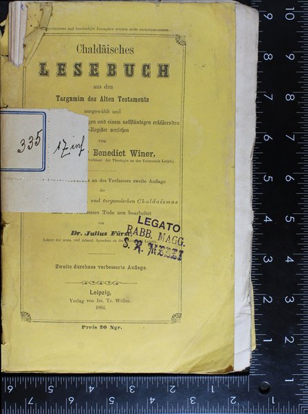 Chaldäisches lesebuch aus den Targumim des Alten Testaments / ausgewählt und mit erläuternden Anmerkungen und einem vollständigen erklärenden Wort-Register versehen von Georg Benedict Winer ... ; in genauem Anschluss an des Verfassers zweite Auflage der Grammatik des biblischen und targumischen Chaldäismus nach des Verfassers Tode neu bearbeitet von Julius Fürst.