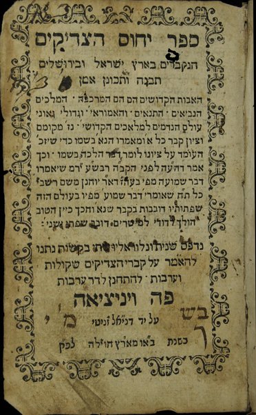 Sefer yiḥus ha-tsadiḳim ha-niḳbarim ba-arets Yiśraʾel u-ba-Yerushalem ..