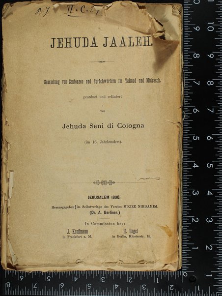 Sefer Yehudah yaʻaleh : ḥeleq 1 kolel maʼamarim ba-Talmud ʻal pi seder ʼa[lef]-b[et] ʻim perusham  ḥ[eleq] 2 maʼamre ha-Midrash Rabah ... = Jehuda Yaaleh ... Jehuda Seni di Cologna