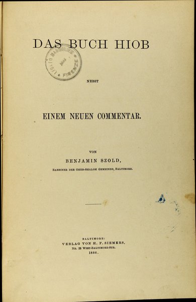 Sefer Iyov : mevoʼar me-ḥadash ʻal pi kelale ha-diḳduḳ ṿe-huḳe ha-melitsah ... me-iti Binyamin Sold = Das Buch Hiob : nebst einem neuen Commentar ...