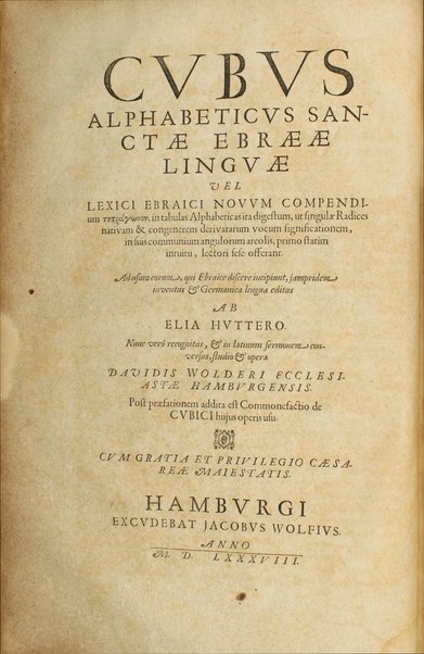 Miḳra = Biblia Ebraea : eleganti et majuscula characterum forma, qua ... radicales & serviles, deficientes & quiescentes, & c situ & colore discernuntur ... Curâ & studio Eliae Huteri.