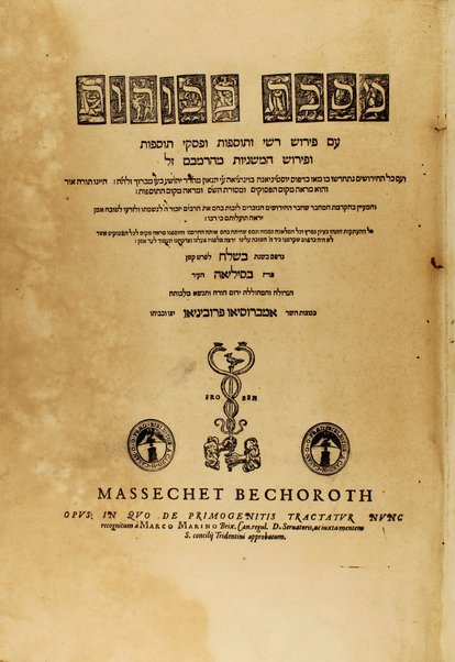 [Talmud Bavli] : ʻim Perush Rashi ṿe-Tosafot u-Fisḳe Tosafot ṿe-Rabenu Asher u-Ferush ha-mishnayot meha-Rambam ṿe-ʻim kol ha-ḥidushim nitḥadshu bi-defus Yusṭiniʼanah be-Ṿenetsiʼah ...