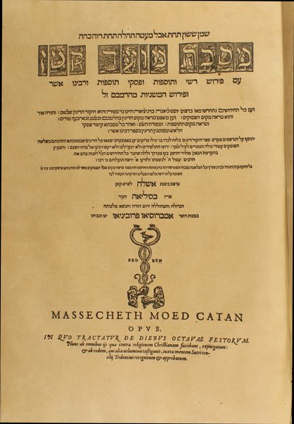 [Talmud Bavli] : ʻim Perush Rashi ṿe-Tosafot u-Fisḳe Tosafot ṿe-Rabenu Asher u-Ferush ha-mishnayot meha-Rambam ṿe-ʻim kol ha-ḥidushim nitḥadshu bi-defus Yusṭiniʼanah be-Ṿenetsiʼah ...