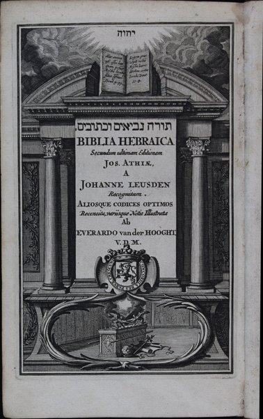 Torah, neviʼim u-khetuvim = Biblia hebraica : secundum ultimam editionem Jos. Athiae, a Johanne Leusden denuo recognitam / recensita atque ad Masoram, et correctiores Bombergi, Stephani, Plantini aliorumque editiones, exquisite adornata variisque notis illustrata ab Everardo van der Hooght.