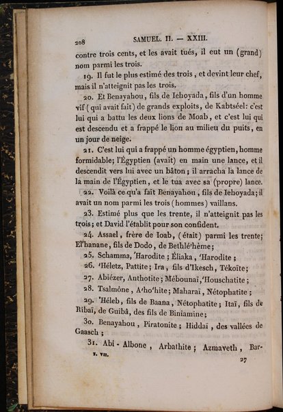 La Bible : traduction nouvelle, avec l'hébreu en regard : accompagné des points-voyelles et des accents toniques, avec des notes philologiques, géographiques et littéraire, et les principales variantes de la version des Septante et du texte samaritain / par S. Cahen.