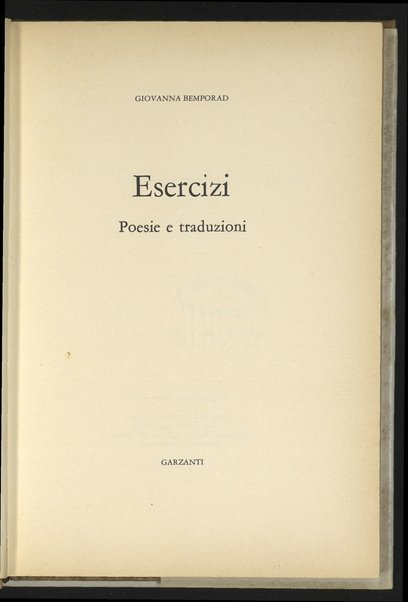 Esercizi : poesie e traduzioni / Giovanna Bemporad