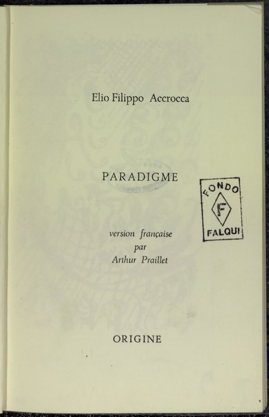 Paradigma / Elio Filippo Accrocca ; version franW1P0caise par Arthur Praillet  ; avec une gravure de Felice Ludovisi