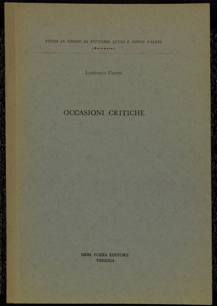 Occasioni critiche / Lanfranco Caretti