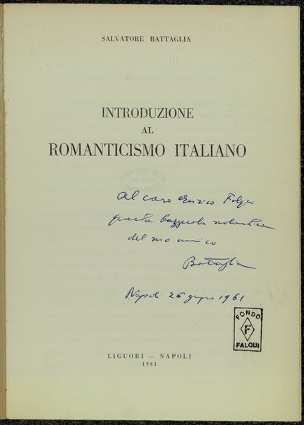 Introduzione al Romanticismo italiano / Salvatore Battaglia