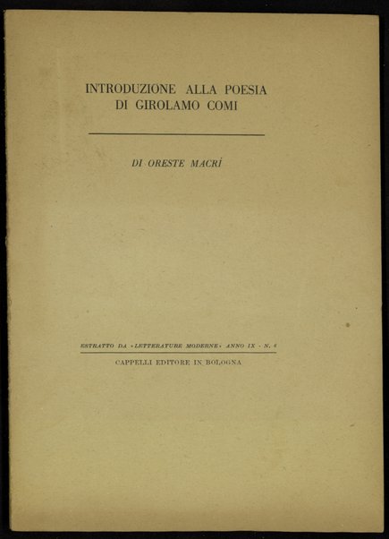 Introduzione alla poesia di Girolamo Comi / Oreste Macri'