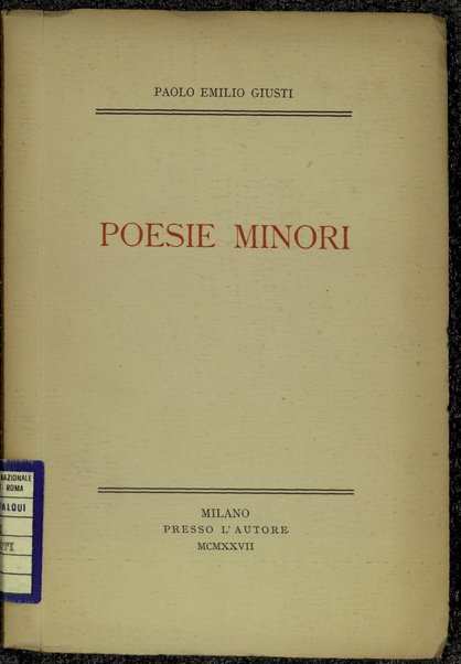 Poesie minori / Paolo Emilio Giusti