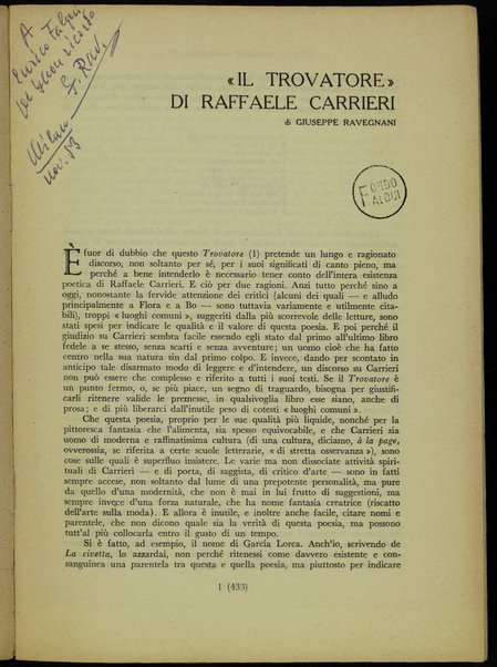 Il trovatore di Raffaele Carrieri / Giuseppe Ravegnani