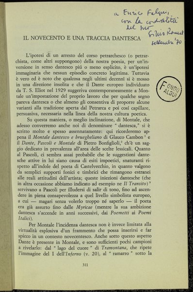 Il novecento e una traccia dantesca / Silvio Ramat