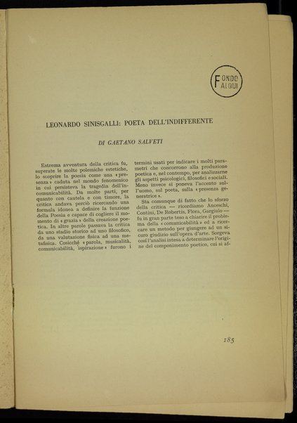 Leonardo Sinisgalli : poeta dell'indifferenza / Gaetano Salveti