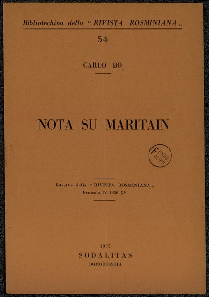 Nota su Maritain / Carlo Bo