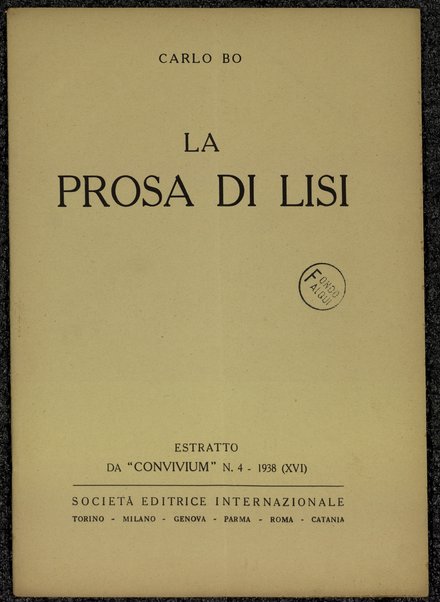 La prosa di Lisi / Carlo Bo