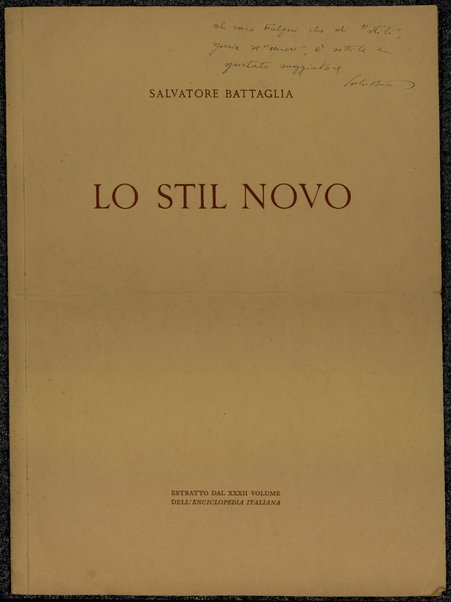 Lo Stil Novo / Salvatore Battaglia