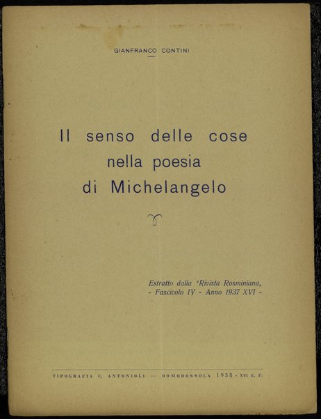 Il senso delle cose nella poesia di Michelangelo / Gianfranco Contini