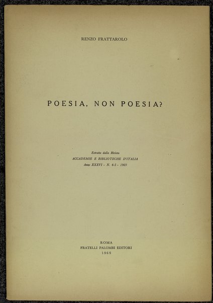 Poesia, non poesia? / Renzo Frattarolo