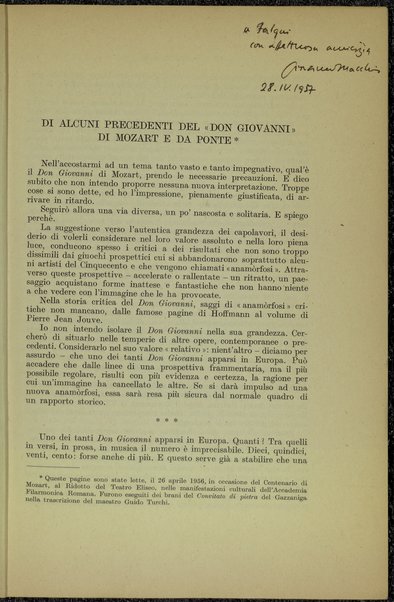 Di alcuni precedenti del Don Giovanni di Mozart e Da Ponte / Giovanni Macchia