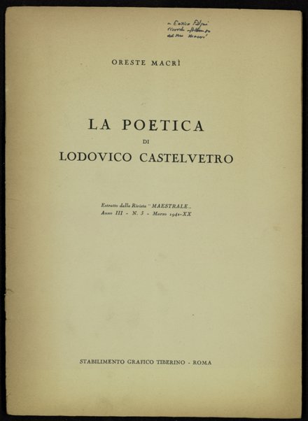 La poetica di Lodovico Castelvetro / Oreste Macri