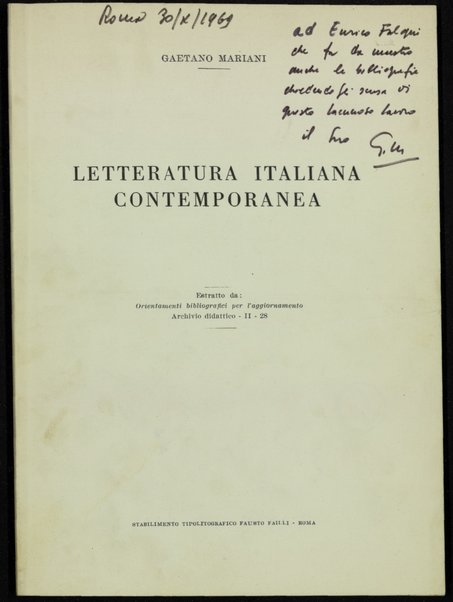 Letteratura italiana contemporanea / Gaetano Mariani